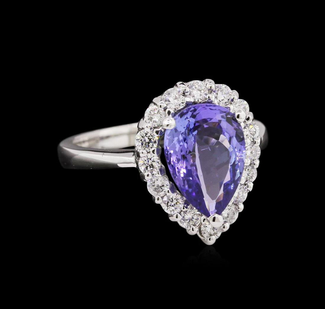 2.62 ctw Tanzanite and Diamond Ring - 14KT White Gold: One ring featuring: 14KT white gold weighing 4.81 grams containing one tanzanite with a total weight of 2.62ct and diamonds with a total weight of 0.52ct.