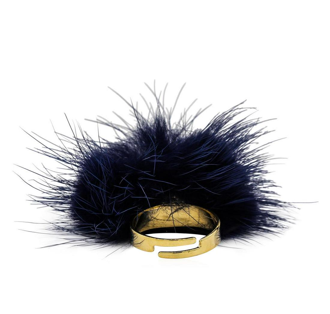 Mink Fur Adjustable Ring - Gold Plated: High end designer jewelry. Mink Fur Adjustable Ring - Gold Plated. Gold Plated Setting. Navy. Adjustable.