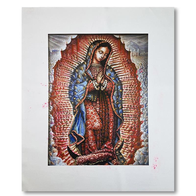 Our Lady of Guadalupe by Steve Kaufman (1960-2010): "Our Lady of Guadalupe " is a limited edition hand pulled silkscreen mixed media on canvas by Andy Warhol protege Steve Kaufman (1960-2010). This piece is numbered and 8/50 and hand signed inverso. In