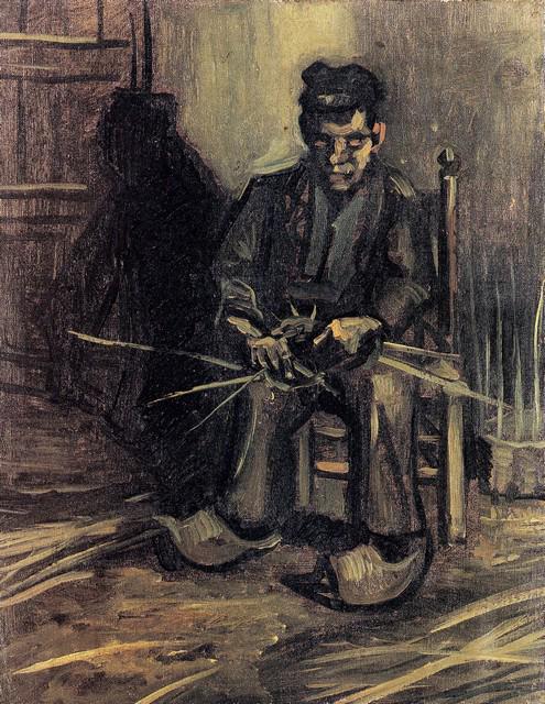 Van Gogh - Peasant Making A Basket: Artist: Vincent Van Gogh - Title: Peasant Making a Basket - Medium: Fine Art Reproduction Giclee on Archival Canvas - Image Size: Approximately 20 inches x 15.5 inches - Unframed on Unstretched Canvas