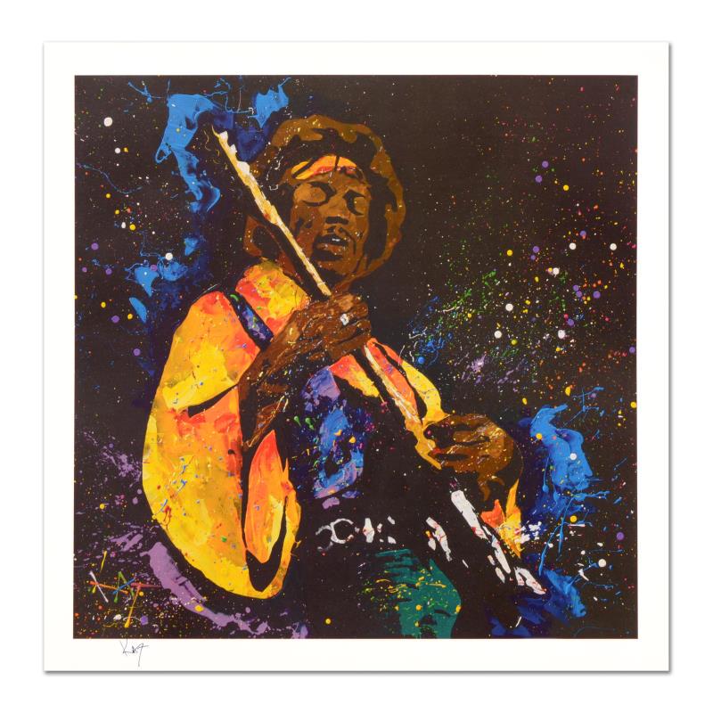 Hendrix by KAT: "Hendrix" is a limited edition lithograph on paper by KAT, numbered and hand signed by the artist. Includes Certificate of Authenticity. Measures approx. 20" x 20" (border); 17" x 17" (image). ** Plea