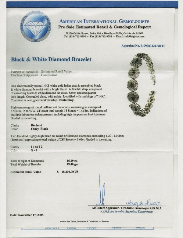 Ladies Black & White Diamond Bracelet: You are bidding on a Ladies Black & White Diamond Bracelet This is a lady's electronically tested solid 14K white gold bracelet mounted with a black and white bracelet with a bright finish. This item'