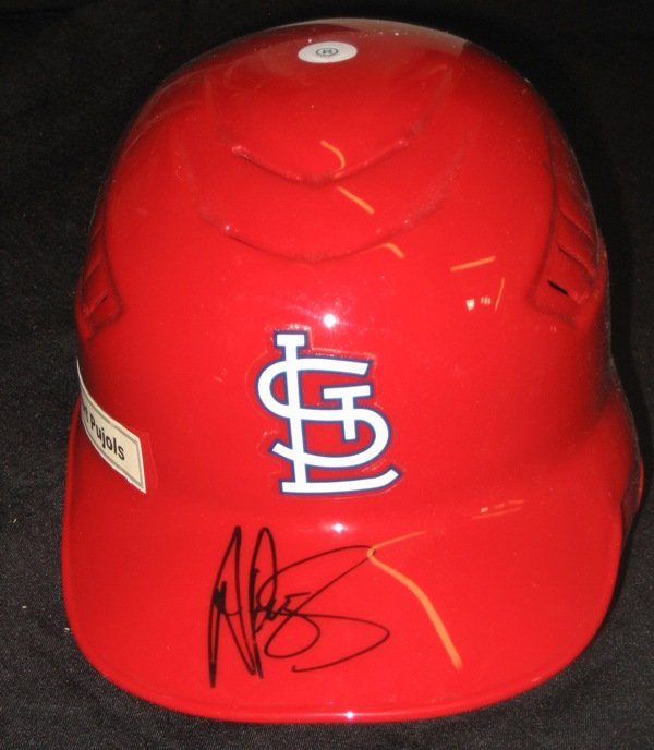 Albert Pujols Signed Cardinals Batting Helmet: You are bidding on a ALBERT PUJOLS AUTOGRAPHED CARDINALS BATTING HELMET This remarkable item, has the signature of St. Louis Cardinals 2X NL MVP - Albert Pujols. Check out the great scans! All autogra