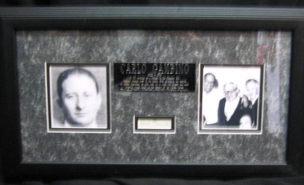 Carlo Gambino Mob Boss Framed Signed Piece: You are bidding on a FRAMED CARLO GAMBINO AUTOGRAPHED COLLAGE. This remarkable item, has the signatures of the infamous crime boss - CARLO GAMBINO. Also included in this frame are cut out photos of th