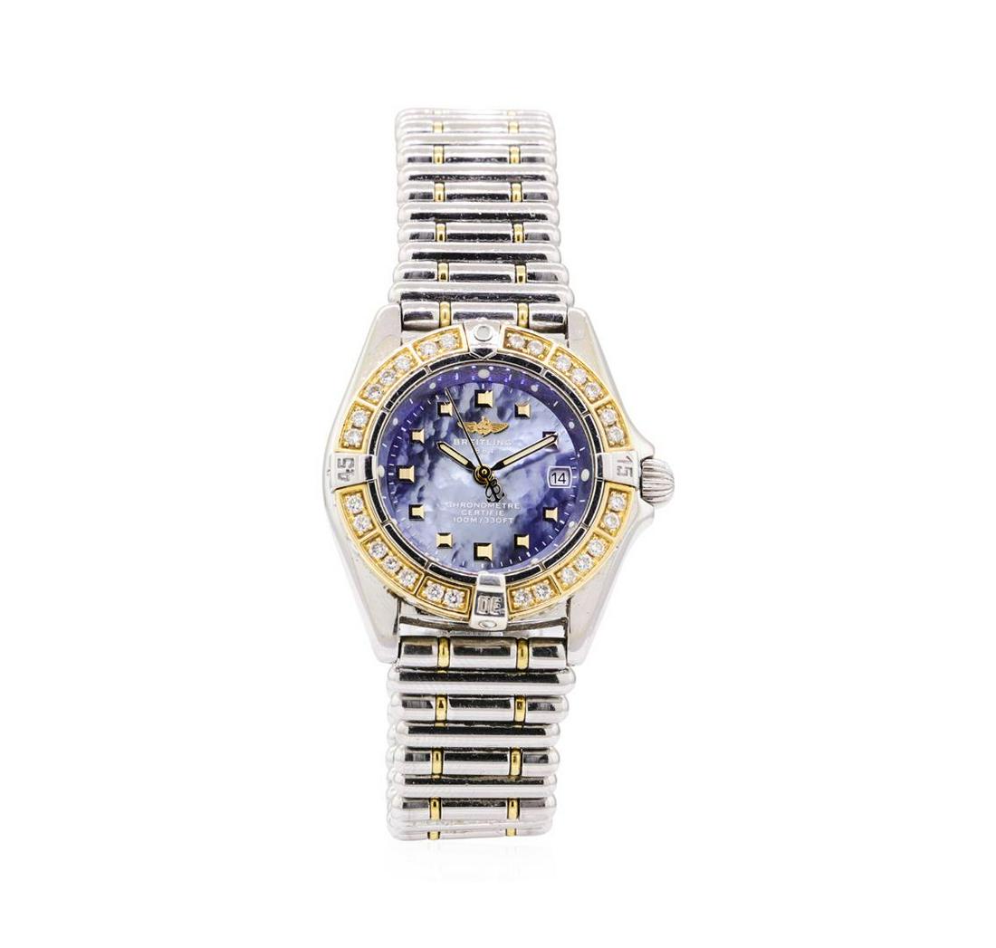 Breitling 0.50 ctw Diamond Callisto Wristwatch -: One lady's, hand crafted and machine milled Breitling round case Callisto wrist watch electronically tested stainless steel and 18KT gold, Serial#: 622403, Case: 29mm, Crown: pull-out, Bezel: diamond 
