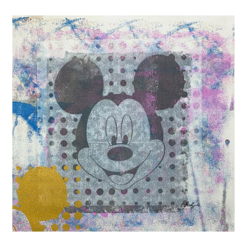Gail Rodgers, "Mickey Mouse" Hand Signed Original Hand: "Mickey Mouse" is an original hand pulled silkscreen and acrylic painting on canvas by Gail Rodgers. Hand signed by the artist, the piece comes with a letter of authenticity. This piece is meant to be