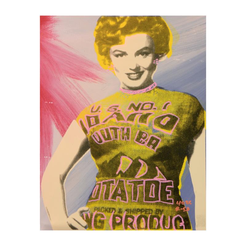 Ringo Daniel Funes (Protege of Andy Warhol's: "See My Potato Sack (Marilyn)" is a one-of-a-kind hand-pulled silkscreen and mixed media painting on canvas by Ringo (Daniel Funes) - protege of Andy Warhol's apprentice, Steve Kaufman. This piece is 