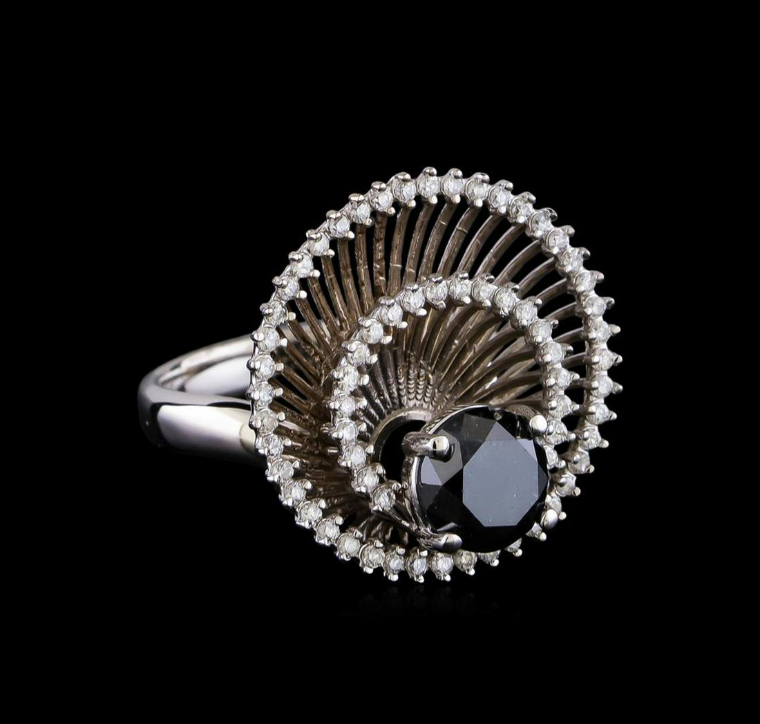 2.85 ctw Black Diamond Ring - 14KT White Gold: One electronically tested 14KT white gold lady's cast fashion double basket halo with a bright polish finish. The featured lady's ring has a shank measuring 3.2 millimeters in width. Identified with m