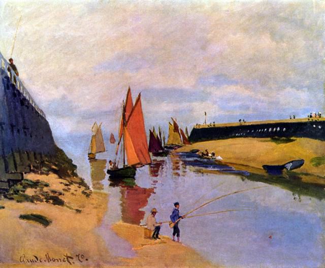 Claude Monet - Port of Trouville: Artist: Claude Monet - Title: Port of Trouville - Medium: Fine Art Reproduction Giclee on Canvas - Image Size: Approximately 26.5 inches x 32 inches - Unframed on Unstretched Canvas - Biography: Claud