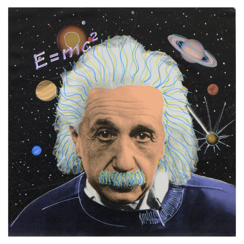 Steve Kaufman (1960-2010), "Einstein" One-of-a-Kind: "Einstein" is a hand painted one-of-a-kind silkscreen on canvas by Andy Warhol protege Steve Kaufman (1960-2010), hand signed inverso. Includes letter of authenticity. Measures approx. 24" x 24" (imag