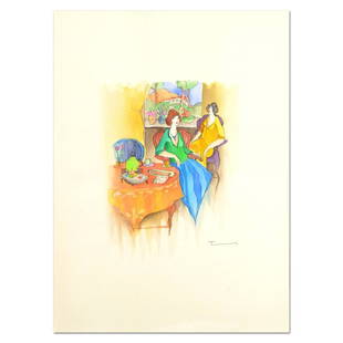 Itzchak Tarkay (1935-2012), Original Mixed Media: This is an original mixed media watercolor on paper by Itzchak Tarkay (1935-2012), hand signed by the artist. Includes Letter of Authenticity. Measures approx. 22" x 30" (image).