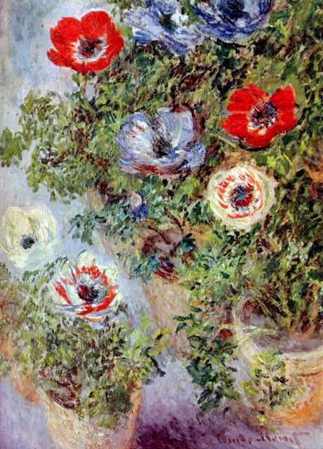 Claude Monet - Still Life with Anemones: Artist: Claude Monet - Title: Still Life with Anemones - Medium: Fine Art Reproduction Giclee on Canvas - Image Size: Approximately 16.5 inches x 20 inches - Unframed on Unstretched Canvas - Biography
