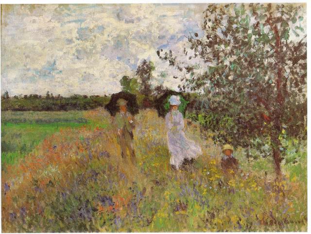Claude Monet - Promenade a Argenteuil 1875: Artist: Claude Monet - Title: Promenade a Argenteuil 1875 - Medium: Fine Art Reproduction Giclee on Canvas - Image Size: Approximately 15 inches x 20 inches - Unframed on Unstretched Canvas - Biograph