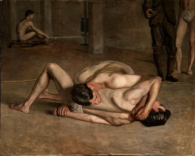 Thomas Eakins - Wrestlers: Artist: Thomas Eakins - Title: Wrestlers - Medium: Fine Art Giclee on Canvas - Image Size: Approximately 25.5 inches x 32 inches - Framed: Unframed on Unstretched Canvas - Biography: Thomas Eakins, in
