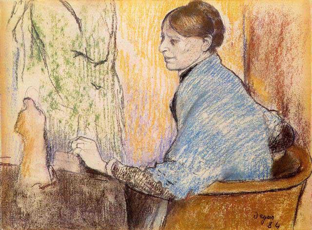 Edgar Degas - Mme Henri Rouart Before A Statue: Artist: Degas - Title: Mme Henri Rouart Before A Statue - Medium: Fine Art Reproduction Giclee on Archival Canvas - Image Size: Approximately 14.75 inches x 20 inches - Framed: Unframed on Unstretched