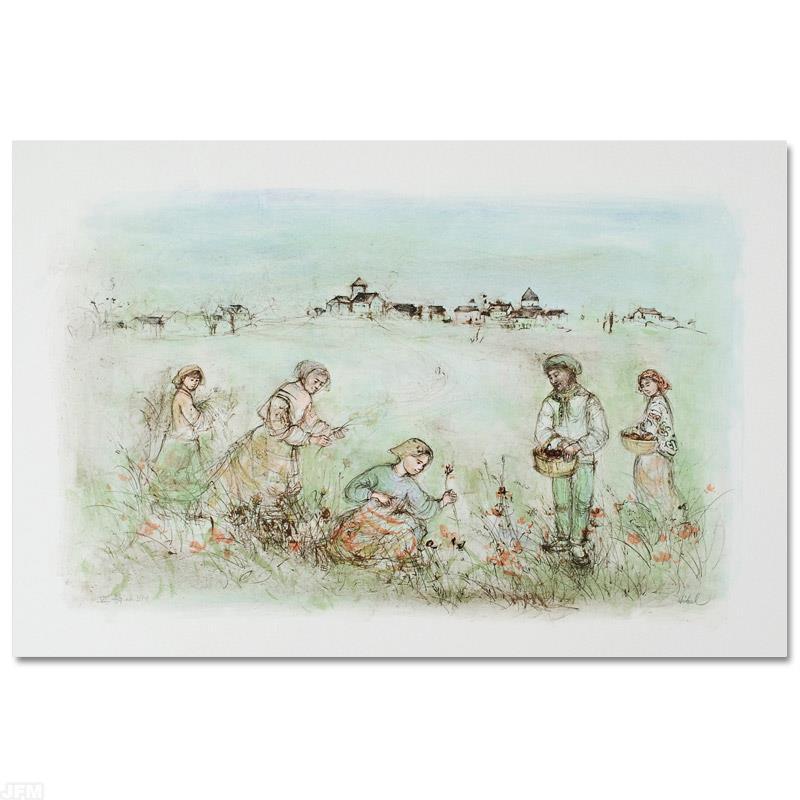 Tuscan Fields by Hibel (1917-2014): Wild lines and muted colors make Edna Hibel's art stand out in any room. "Tuscan Fields" is a limited edition lithograph on paper, numbered and hand signed by Hibel. Includes Certificate of Authentici