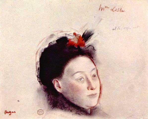 Edgar Degas - Portrait Of Madame Lisle: Artist: Degas - Title:Portrait Of Madame Lisle - Medium: Fine Art Reproduction Giclee on Archival Canvas - Image Size: Approximately 25.75 inches x 32 inches - Framed: Unframed on Unstretched Canvas -