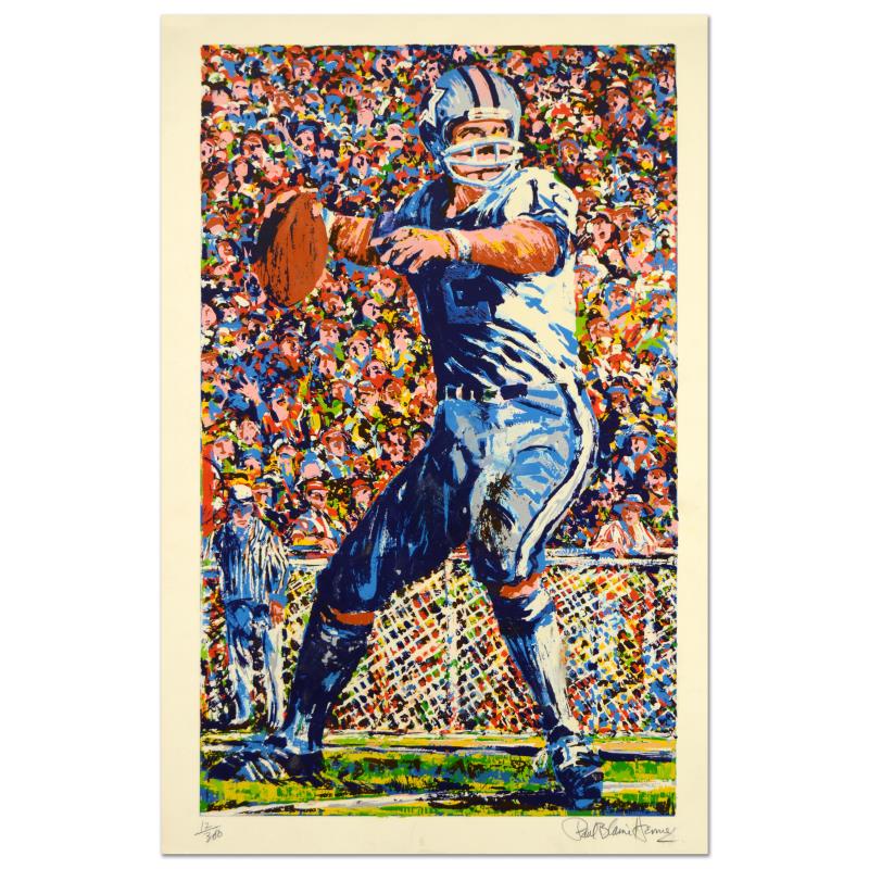 Roger Staubach by Henrie (1932-1999): "Roger Staubach" is a limited edition serigraph on paper by Paul Blaine Henrie (1932-1999), numbered and hand signed by the artist. Includes Letter of Authenticity. Measures approx. 26" x 40" (border)