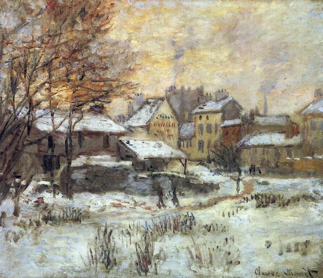 Claude Monet - Snow at Sunset, Argenteuil in the Snow: Artist: Claude Monet - Title: Snow at Sunset, Argenteuil in the Snow - Medium: Fine Art Reproduction Giclee on Canvas - Image Size: Approximately 17.25 inches x 20 inches - Unframed on Unstretched Can