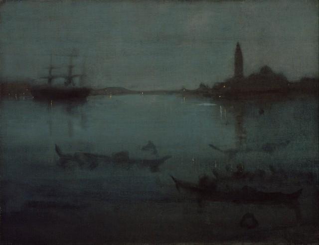Whistler - Nocturne in Blue and Silver - The Lagoon: Artist: James Abbott McNeill Whistler - Title: Nocturne in Blue and Silver - The Lagoon - Medium: Fine Art Giclee on Canvas - Image Size: Approximately 15.25 inches x 20 inches - Framed: Unframed on U