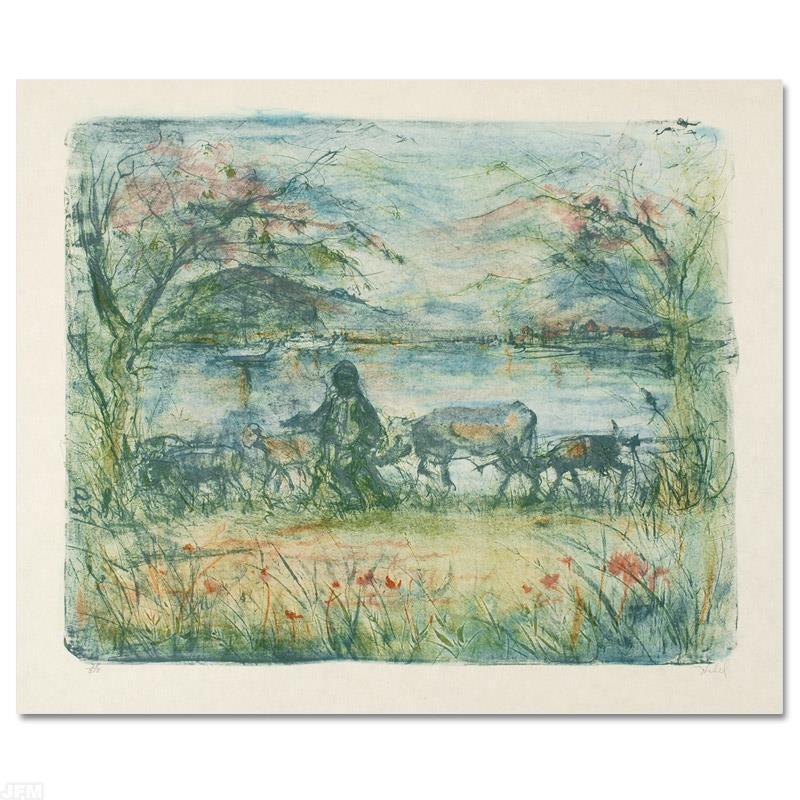 Greek Farmer by Hibel (1917-2014): Wild lines and muted colors make Edna Hibel's art stand out in any room. "Greek Farmer" is a limited edition lithograph on paper, numbered and hand signed by Hibel. Includes Certificate of Authenticit