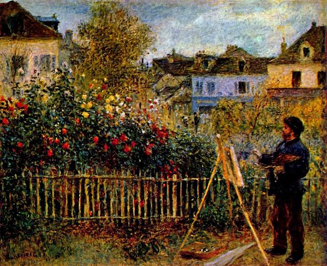 Claude Monet - Monet Painting in His Garden in: Artist: Claude Monet - Title: Monet Painting in His Garden in Argenteuil - Medium: Fine Art Reproduction Giclee on Canvas - Image Size: Approximately 16.25 inches x 20 inches - Unframed on Unstretched