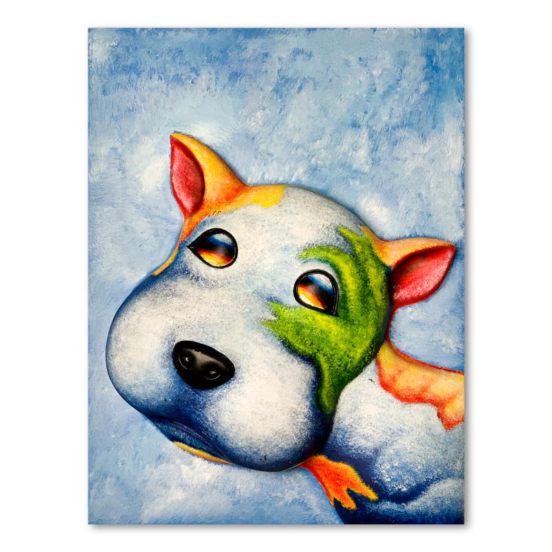 Wang, "Buster" Hand Painted Limited Edition Bas Relief: "Buster" is a hand painted limited edition, dimensional art, bas relief sculpture by Wang. This piece is numbered 5/99, is hand signed in verso, and comes with a letter of authenticity. Measures appro