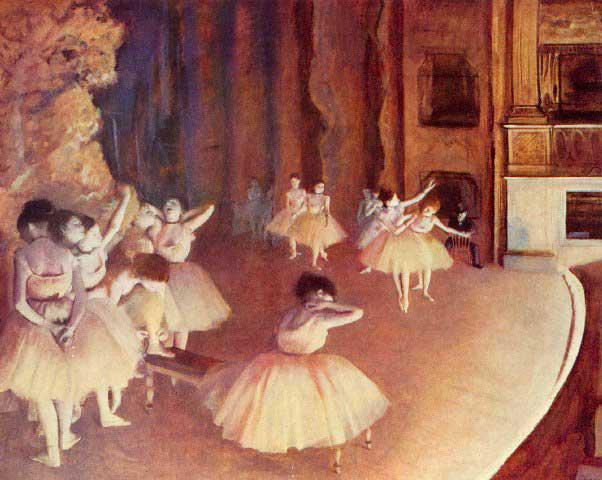 Edgar Degas - Dress Rehearsal Of The Ballet On The: Artist: Degas - Title: Dress Rehearsal Of The Ballet On The Stage - Medium: Fine Art Reproduction Giclee on Archival Canvas - Image Size: Approximately 25.5 inches x 32 inches - Framed: Unframed on Un