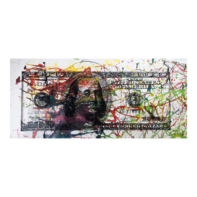 Steve Kaufman (1960-2010), "100 Dollar New Ben Bill: "100 Dollar New Ben Bill (State 2)" is limited edition hand pulled silkscreen unique mixed media on canvas by Andy Warhol protege Steve Kaufman (1960-2010). This piece is numbered and hand signed inve