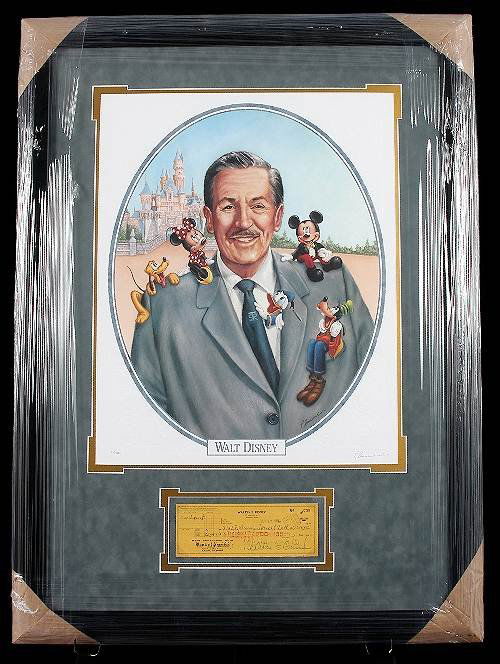 Walt Disney Autographed Check Display