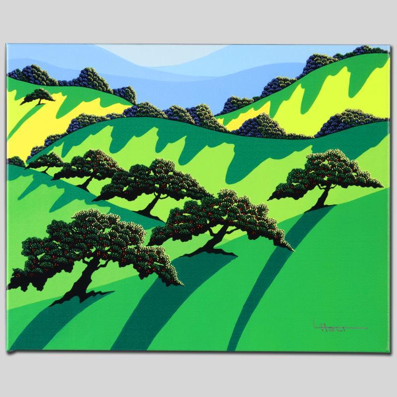 "A Gathering of Trees" Limited Edition Giclee on Canvas: Larissa Holt, a student of distinguished artist Eyvind Earle(1916-2000), uses bold colors and breathtaking scenery to create images of Nature in her own unique style. "A Gathering of Trees" is a limit