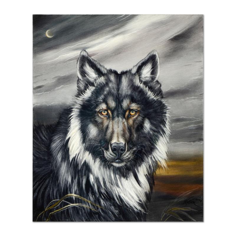 Martin Katon, "Black Wolf" Original Oil Painting on: "Black Wolf" is an original oil painting on stretched canvas by Martin Katon, hand signed by the artist. Includes Letter of Authenticity. Measures approx. 20" x 24" (image).