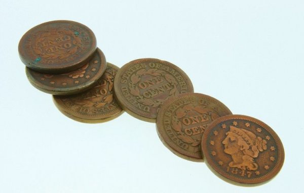 Lot of (6) Large Pennies 1845-49 - K09