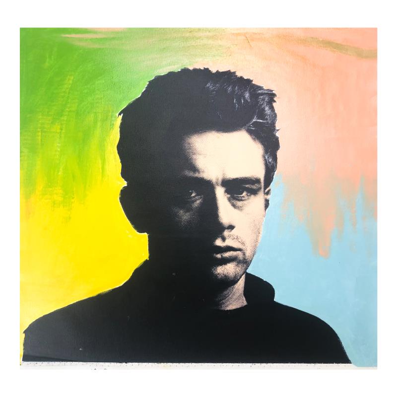 Steve Kaufman (1960-2010), "James Dean" Hand Signed and: "James Dean" is limited edition hand pulled silkscreen unique mixed media on canvas by Andy Warhol protege Steve Kaufman (1960-2010). This piece is numbered and hand signed inverso and includes a lett