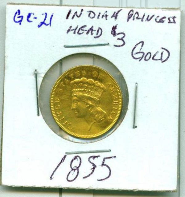 1855 Indian Princess Head $3 Gold DF GC21