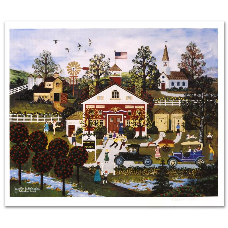 Jane Wooster Scott, "Vacation Anticipation" Hand Signed: Cozy, down-home images of a bygone era when life was simpler - this is the feeling captured in the creations of one of the world's most recognized artists. "Vacation Anticipation" is a limited edition