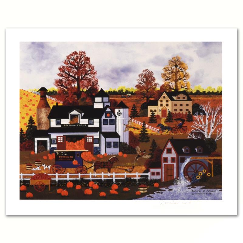 Jane Wooster Scott, "Textures of Autumn" Hand Signed: Cozy, down-home images of a bygone era when life was simpler - this is the feeling captured in the creations of one of the world's most recognized artists. "Textures of Autumn" is a limited edition li