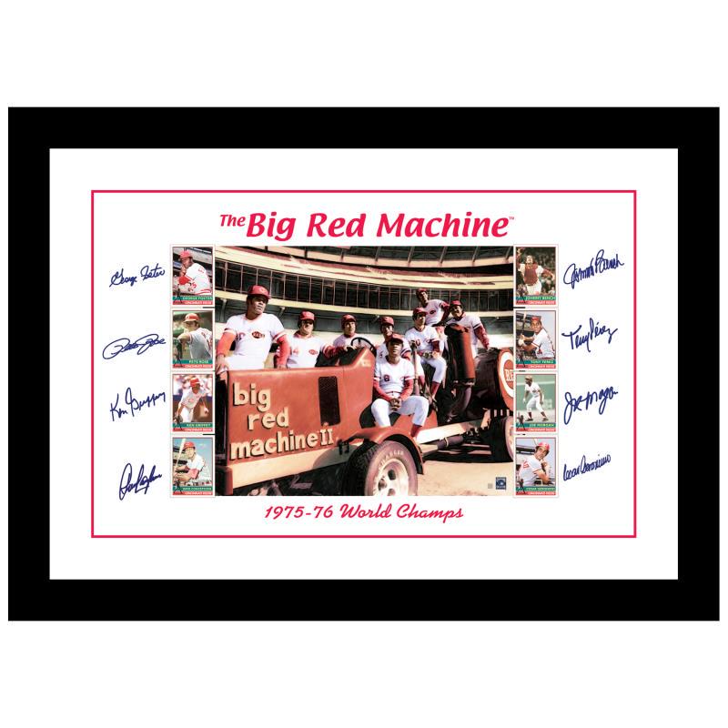"Big Red Machine Tractor" Framed Lithograph Signed by: "Big Red Machine Tractor" is a lithograph featuring signatures from the Big Red Machine's starting eight; Johnny Bench (c), Tony Perez (1b), Joe Morgan (2b), Dave Concepcion (ss), Pete Rose (3b), Ken 