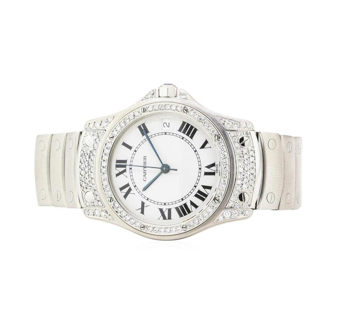 Cartier Santos Rhode Stainless Steel Wristwatch: One Genuine Stainless Steel Cartier Santos Rhonde model timepiece powered by mechanical self winding movement. The watch is fitted Cartier's iconic white porcelain dial with roman numeral hour markers