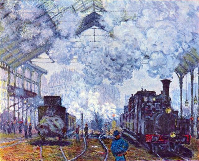 Claude Monet - Saint Lazare Station in Paris, Arrival: Artist: Claude Monet - Title: Saint Lazare Station in Paris, Arrival of a Train - Medium: Fine Art Reproduction Giclee on Canvas - Image Size: Approximately 16.25 inches x 20 inches - Unframed on Unst