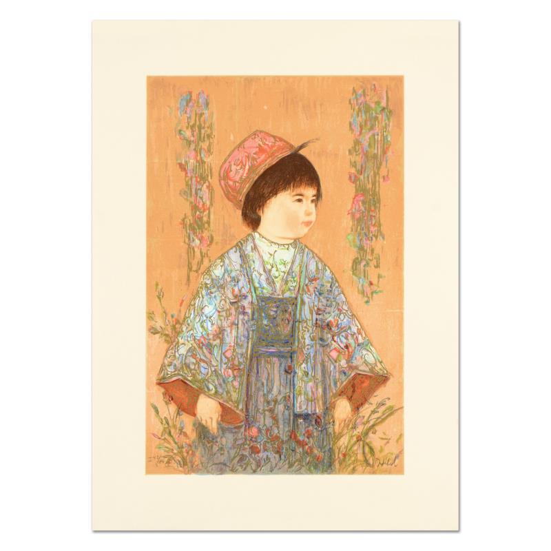 Edna Hibel (1917-2014), "Festival Day" Limited Edition: "Festival Day" is a limited edition lithograph on paper by Edna Hibel (1917-2014), numbered and hand signed by the artist. Includes Certificate of Authenticity. Measures approx. 14.5" x 20" (border), 