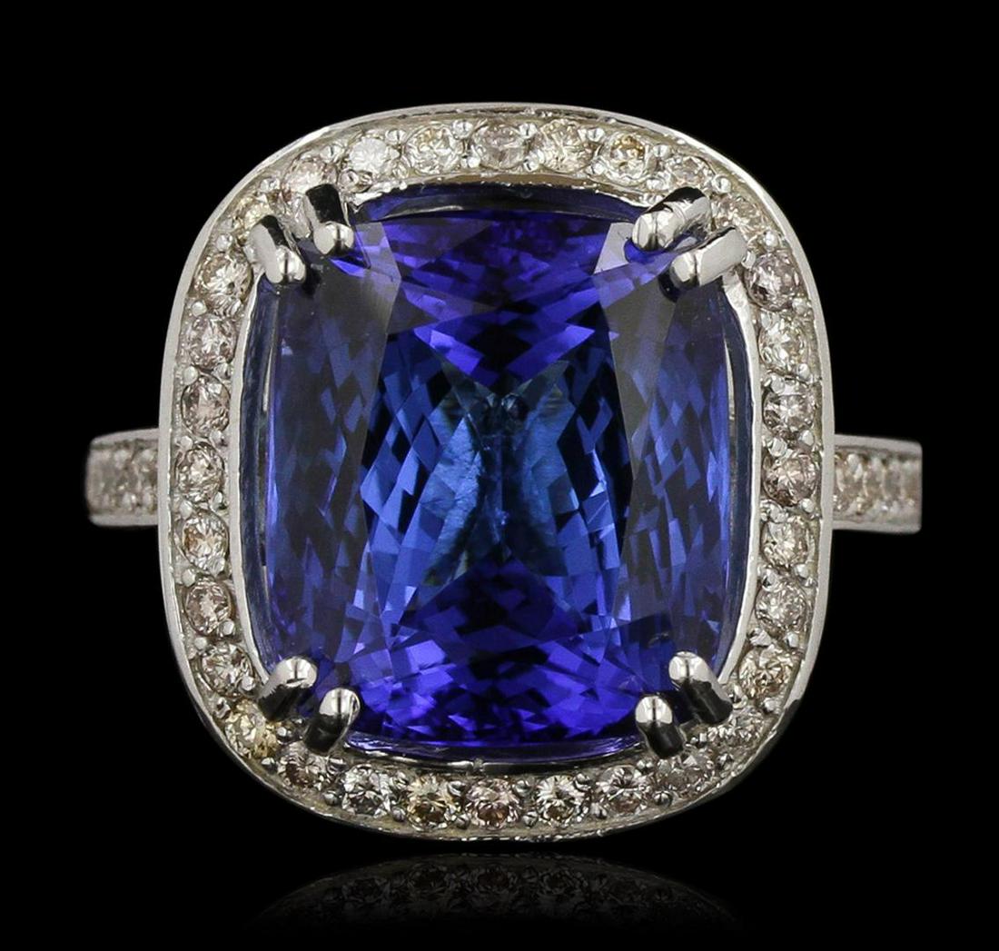 14KT White Gold 17.22 ctw GIA Cert Tanzanite and: Great Condition! JU50001KF. One electronically tested 14KT white gold ladies cast tanzanite and diamond ring with a bright polish finish. Condition is new, good workmanship. The featured tanzanite is 
