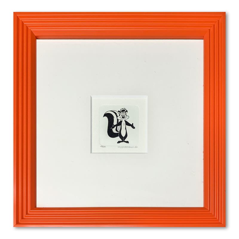 "Pepe le Pew" Framed Limited Edition Etching with: "Pepe le Pew" is a limited edition etching on paper with hand-tinted coloring from Warner Bros, numbered and dated 1999. This piece comes framed. Measures approximately 9" x 9" (with frame), 2" x 2" (