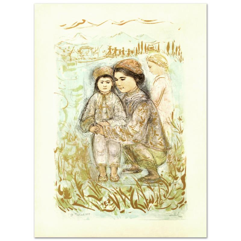 "Mrs. Hsu" Limited Edition Lithograph by Edna Hibel: "Mrs. Hsu" is a limited edition lithograph on rice paper, numbered and hand signed by Edna Hibel (1917-2014). Includes Certificate of Authenticity! Measures approx. 22.5" x 30.5" (with border), 17" x 