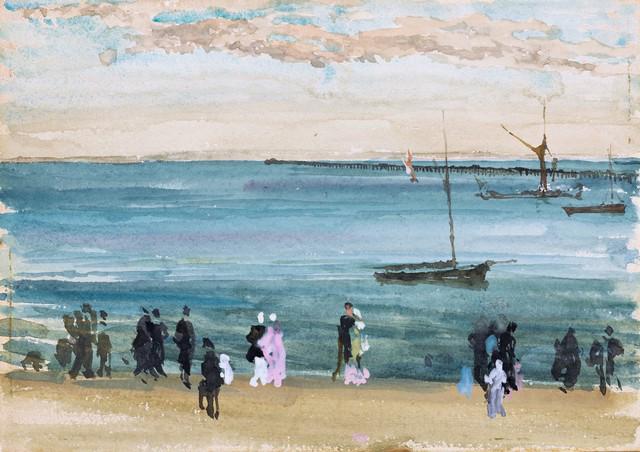 Whistler - Southend Pier: Artist: James Abbott McNeill Whistler - Title: Southend Pier - Medium: Fine Art Giclee on Canvas - Image Size: Approximately 14 inches x 20 inches - Framed: Unframed on Unstretched Canvas - Biography:
