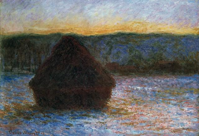 Claude Monet - Haylofts Thaw, Sunset: Artist: Claude Monet - Title: Haylofts Thaw, Sunset - Medium: Fine Art Reproduction Giclee on Canvas - Image Size: Approximately 22 inches x 32 inches - Unframed on Unstretched Canvas - Biography: Cla