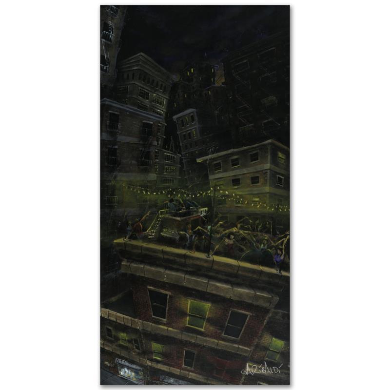 "Roof Party" Limited Edition Giclee on Canvas by David: Combining his passions for music and art, David Garibaldi creates visual poetry. "Roof Party" is a limited edition giclee on stretched canvas, R numbered and bearing the artist's authorized signature.