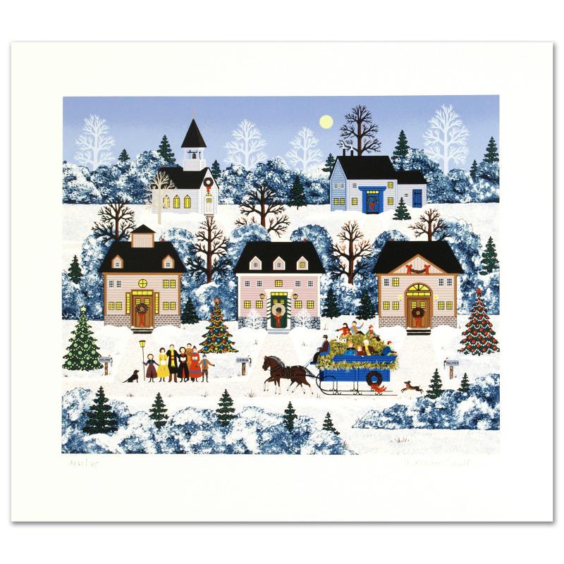 Jane Wooster Scott, "Holiday Sleigh Ride" Hand Signed: "Holiday Sleigh Ride" is a limited edition serigraph on paper, numbered and hand signed by Wooster Scott. Includes letter of authenticity. Measures approx. 20" x 17.5" (with border), 16" x 13" (image)
