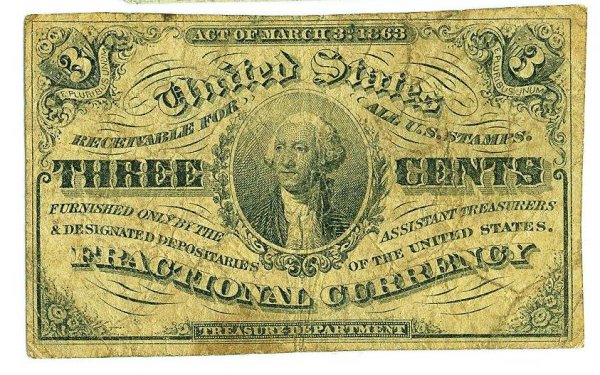 1863 .03 Cents Bill PM04