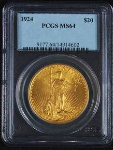 1924 St. Gaudens $20 Gold Coin MS64 - DF115: click to enlarge click to view more images 1924 St. Gaudens $20 Gold Coin MS64 - DF115 Condition Report: As-is Description: You are bidding on the following